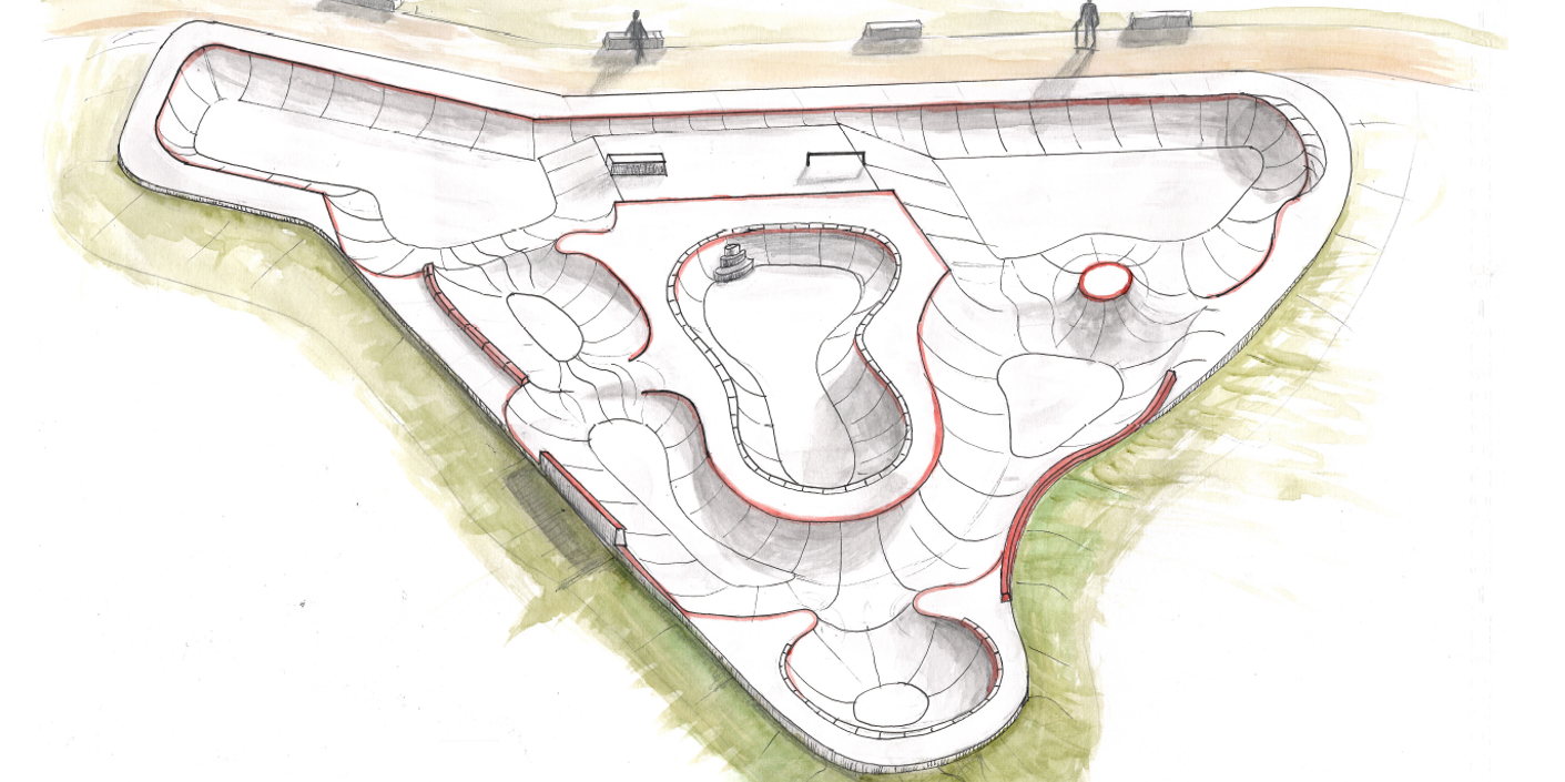 Schets van het toekomstige skatepark Schets van het toekomstige skatepark
